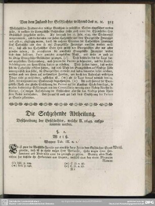 Die Sechzehende Abtheilung. Beschreibung der Geschlechter, welche A. 1649. aufgenommen worden