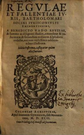 Regvlae Et Fallentiae Ivris, Bartholomaei Socini ...