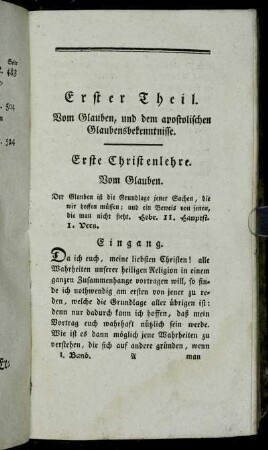 Erster Theil. Vom Glauben, und dem apostolischen Glaubensbekenntnisse.