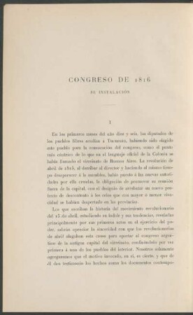 Congreso de 1816 : Su instalación