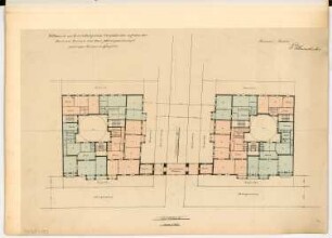 Torbau, Berlin-Steglitz Monatskonkurrenz Oktober 1908: Lageplan mit Grundriss Erdgeschoss und Obergeschoss 1:200