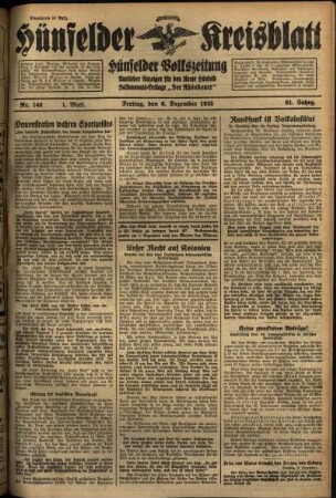 Erste Ausgabe vom Freitag, den 06. Dezember 1935.