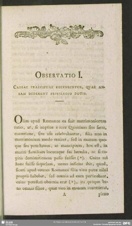 Observatio I. Causae Praecipuae Recensentur, Quae Ansam Dederunt Privilegio Dotis