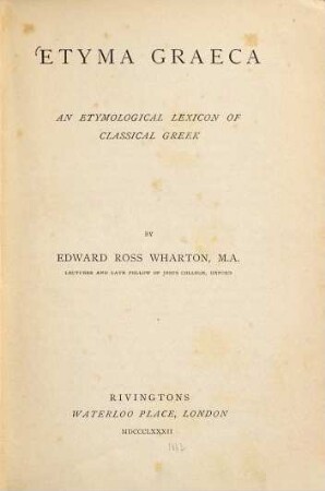 Etyma Graeca : An etymological lexicon of classical Greek