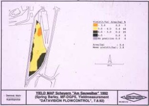 Yield Map Scheyern "Am Sauweiher" 1992 (Spring Barley; MF-DGPS; Yield Measurement "DATAVISION FLOWCONTROL", 7.8.1992)