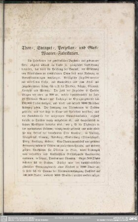 Thon-, Steingut-, Porzellan- und Glas-Waaren-Fabrikation