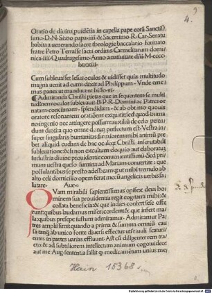 Oratio de divina providentia diuina puidẽtia : in capella pape coram ... Sixto papa IIII. ... habita ... MCCCCLXXXIII