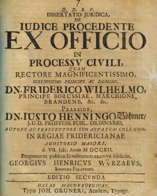 Dissertatio Juridica, De Iudice Procedente Ex Officio In Processv Civili