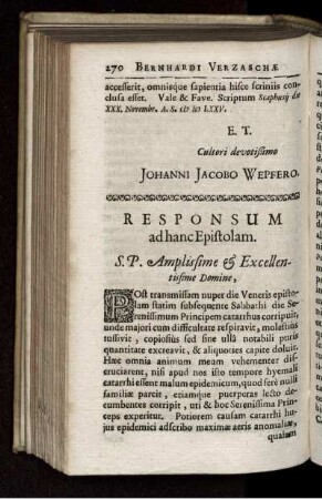 Responsum ad hanc Epistolam / Bernhardus Verzascha