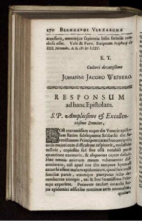 Responsum ad hanc Epistolam / Bernhardus Verzascha