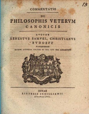 Commentatio De philosophis Veterum Canonicis