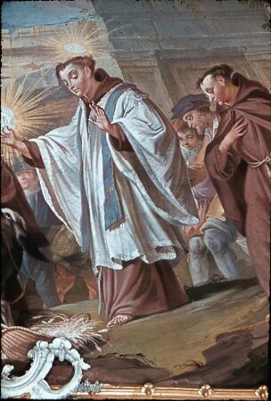 Die Bekehrung eines Juden durch den heiligen Antonius von Padua: ein Esel kniet vor der Hostie nieder