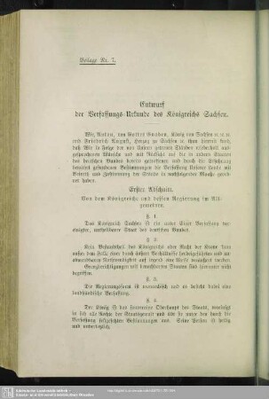 Entwurf der Verfassungs-Urkunde des Königreichs Sachsen