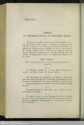 Entwurf der Verfassungs-Urkunde des Königreichs Sachsen