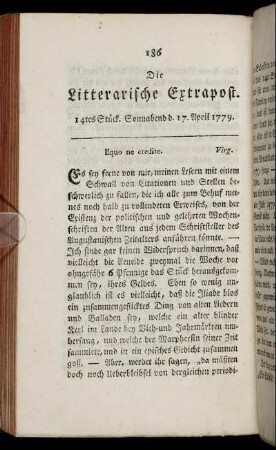 14tes Stück. Sonnabend d. 17. April 1779.