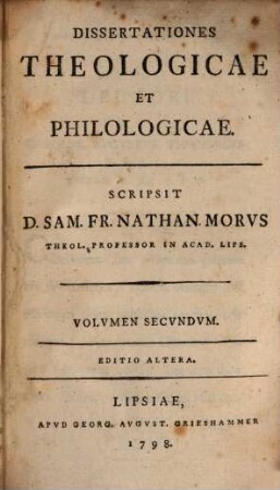 Dissertationes theologicae et philologicae, Volumen secundum