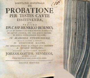 Disputatio Inauguralis De Probatione Per Testes Caute Instituenda