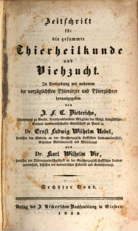 Zeitschrift für die gesammte Thierheilkunde und Viehzucht, 6. 1839