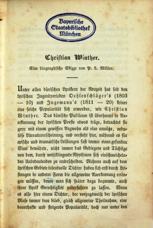 Christian Winther, Novellen : Aus dem Dänischen von H. Zeise. Mit einer biographischen Skizze des Verfassers von P. L. Möller. 1