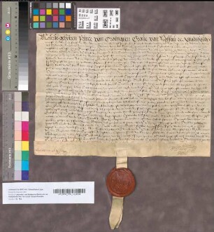 Als voren van de Staten van Holland en het Hof van Utrecht, 1594. Perkament met uithangende zegels.