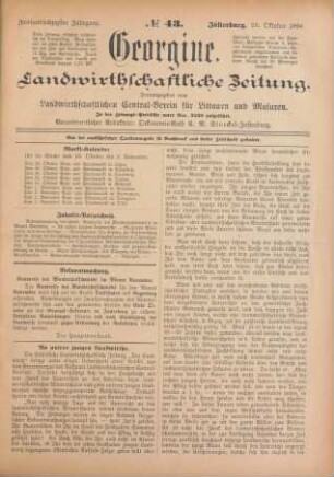 Zweiundsechzigster Jahrgang. No. 43. Insterburg, 25. Oktober 1894.