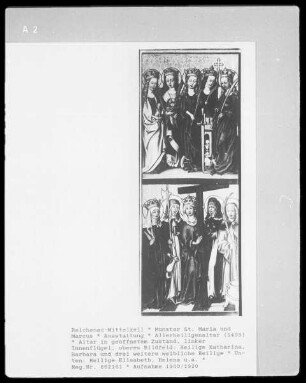 Allerheiligen-Altar — Altar in geöffnetem Zustand — Linker (Innen-)Flügel — Zweites Bildfeld: Heilige Elisabeth, Wiborada, Helena, Kakubilla (und Cecilia?)