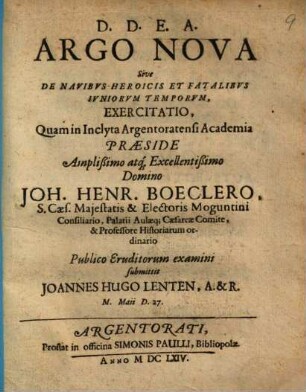 Argo nova, sive de navibus heroicis et fatalibus iuniorum temporum exercitatio