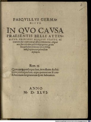 Pasquillus germanicus in quo Causa praesentis belli attingitur