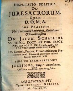 Disp. polit. de iure sacrorum