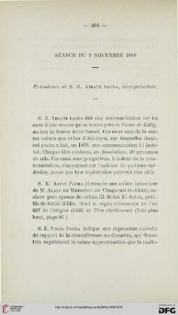 Séance du 9 Novembre 1888