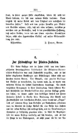 Zur Lesebuchfrage der Blinden-Anstalten