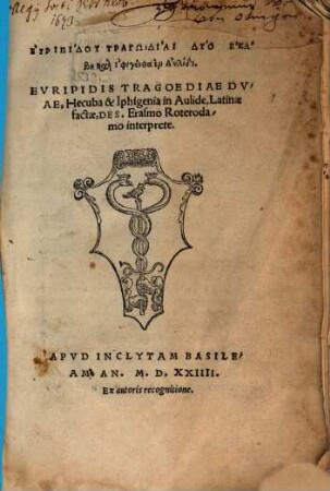 Euripidu Tragōdiai dyo, Hekabē kai Iphigeneia en Aulidi : = Euripidis tragoediae duae, Hecuba & Iphigenia in Aulide