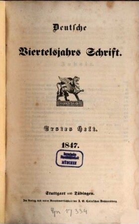 Deutsche Vierteljahrs-Schrift. 1847,1/2