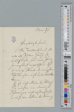 Brief an unbekannt ("Geehrte Frau")
