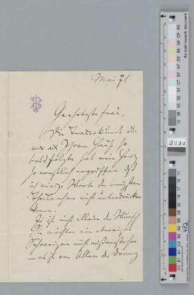 Brief an unbekannt ("Geehrte Frau")