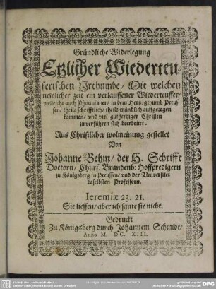Widerlegung etlicher wiedertäuferischer Irrthümer