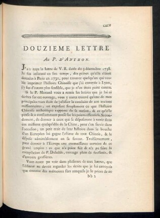 Douzième lettre. Au P. d'Anthon
