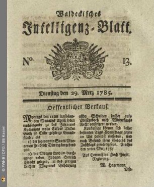 No. 13, Dienstag den 29. Merz 1785