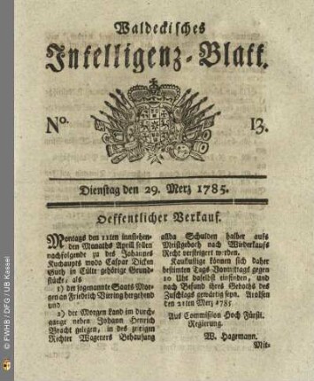 No. 13, Dienstag den 29. Merz 1785