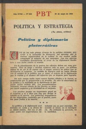 Política y diplomacia plutocráticas : Política y estrategia - (No ataco, crítico)