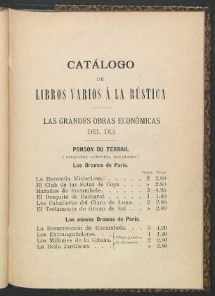 Catálogo de libros varios a la rústica