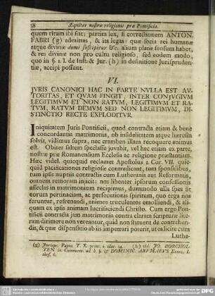 VI. Iuris Canonici Hac in Parte Nulla Est autoritas, Et Quam Fingit, Inter Coniugium Legitimum Et Non Ratum, Legitimum Et Ratum, Ratum Demum Sed Non Legitimum, Distinctio Recte Exploditur