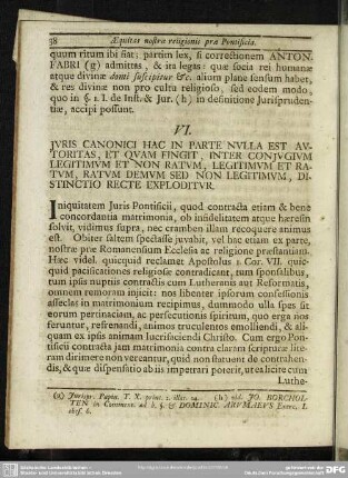 VI. Iuris Canonici Hac in Parte Nulla Est autoritas, Et Quam Fingit, Inter Coniugium Legitimum Et Non Ratum, Legitimum Et Ratum, Ratum Demum Sed Non Legitimum, Distinctio Recte Exploditur