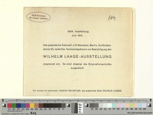 [Einladung zur Besichtigung der Wilhelm Laage-Ausstellung]