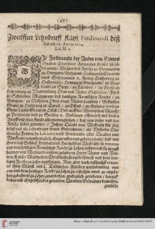 Zweilffter Lehnbrieff Käys. Ferdinandi deß Andern