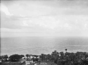San Remo, Corso Imperatrice. Blick von der oberen Terrasse im Garten des Grand Hotel des Anglais über die Strandpromenade zum Meer