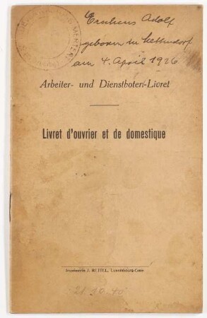 Arbeiter- und Dienstboten Livret: Adolf Erschens