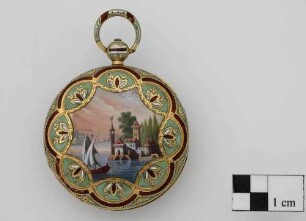 Taschenuhr in Savonette-Gehäuse mit Goldemail