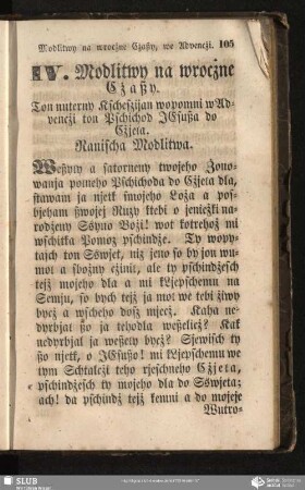 IV. Modlitwy na wrocżne Cżaßy