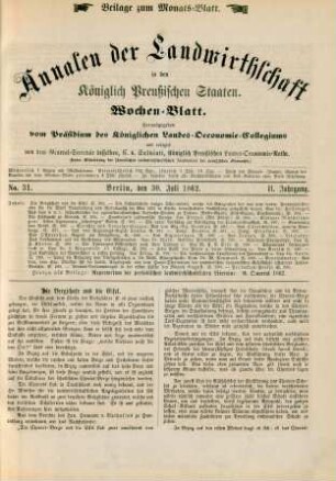 No. 31. Berlin, den 30. Juli 1862. II. Jahrgang.